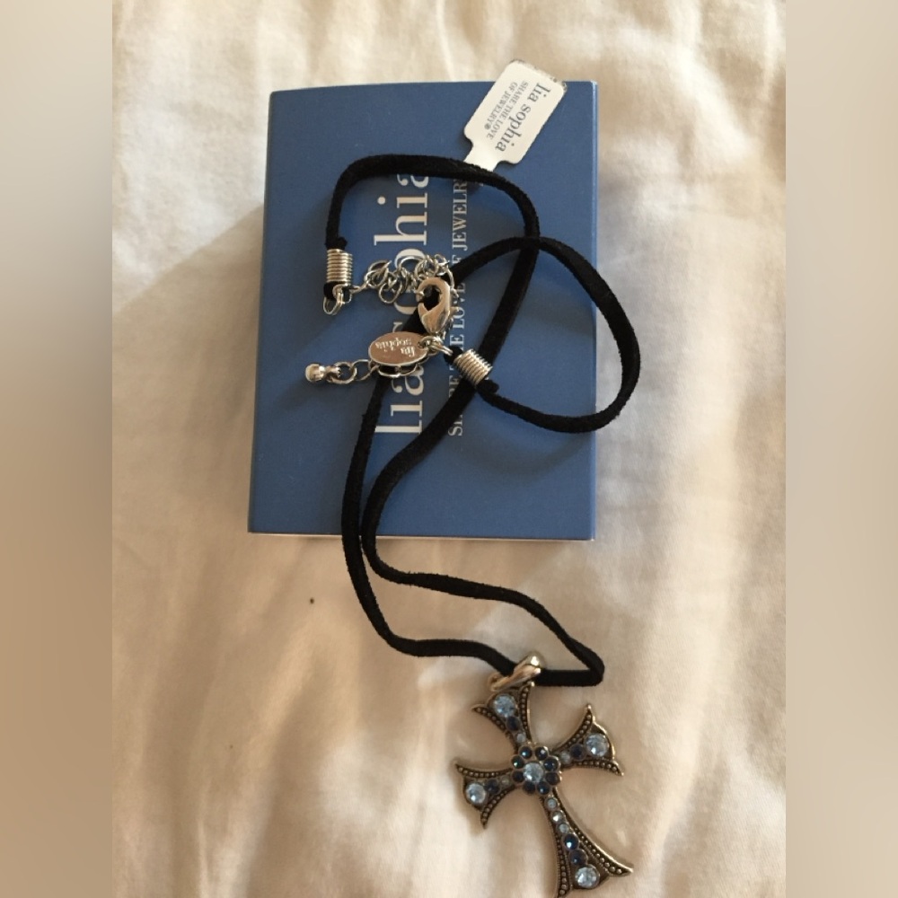 Lia Sophia Silver and Blue Cross Pendant Necklace